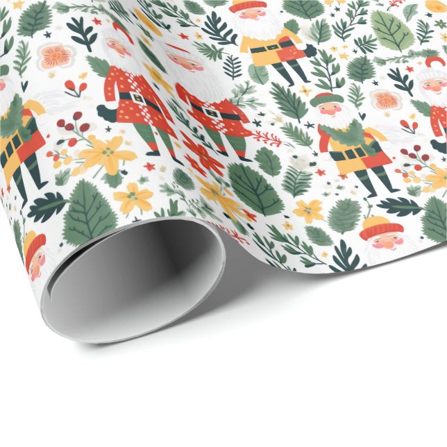 Papier Cadeau Motif de Festive Père Noël (Coin rond)