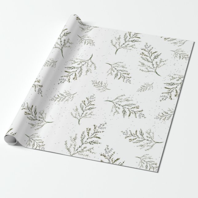 Papier Cadeau Motif de feuillage vert d'hiver (Déroulé)