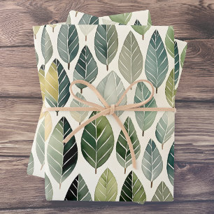 Papier Cadeau Motif de feuille aquarelle vert sauge bohème