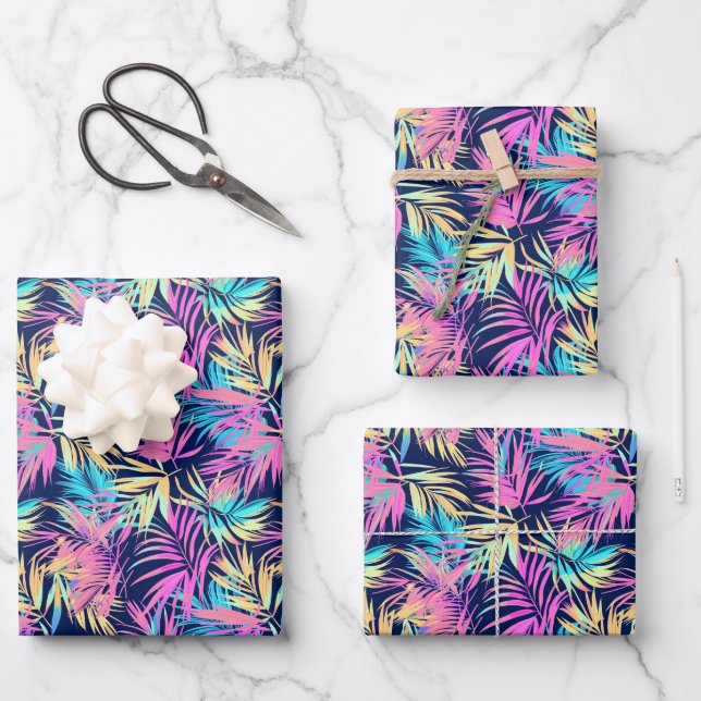 Papier Cadeau Motif de feuille carrelée de style Miami mignon  (Recto)