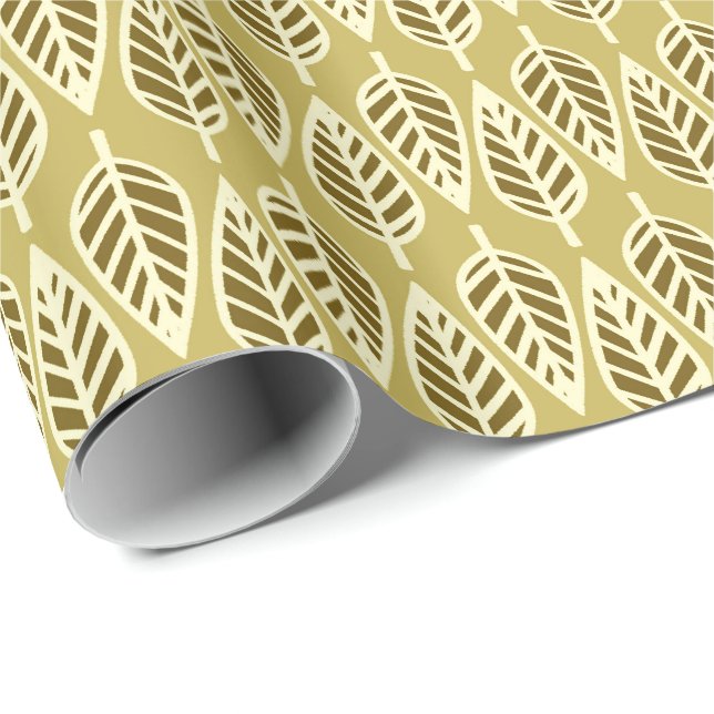 Papier Cadeau Motif de feuille de hêtre - Brun clair et brun (Coin rond)
