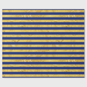 Papier Cadeau Motif de feuille d'or élégante et de rayure bleu