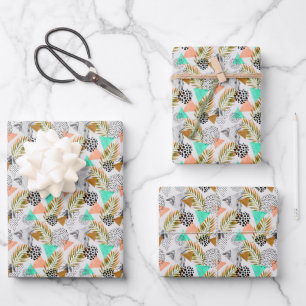 Papier Cadeau Motif de feuille géométrique Tropical Abstrait