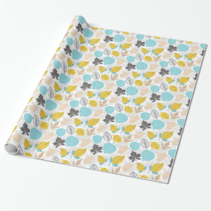 Papier Cadeau Motif de feuilles d'automne Whimsical Bleu et ja