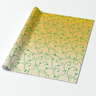 Papier Cadeau Motif de feuilles de vigne vert or