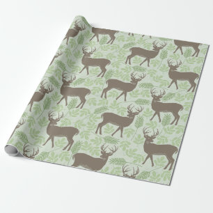 Papier Cadeau Motif de feuilles vert brun cerf de forêt