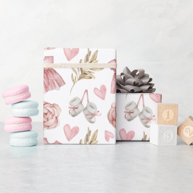 Papier Cadeau Motif de fille rose bébé (Baby Shower)