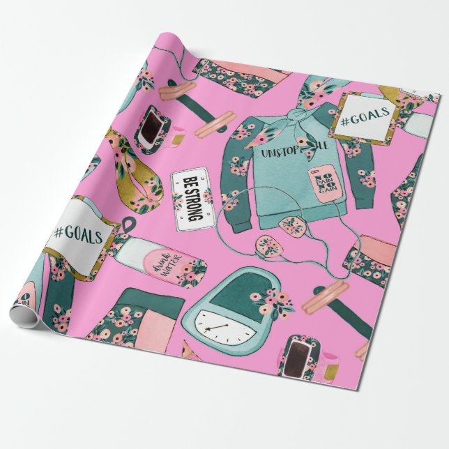 Papier Cadeau Motif de fitness féminin (Déroulé)