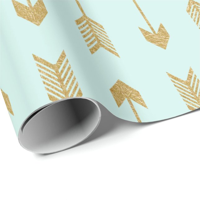 Papier Cadeau Motif de flèches de feuille d'or de Faux (Coin rond)