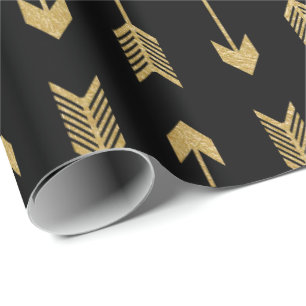 Papier Cadeau Motif de flèches de feuille d'or de Faux
