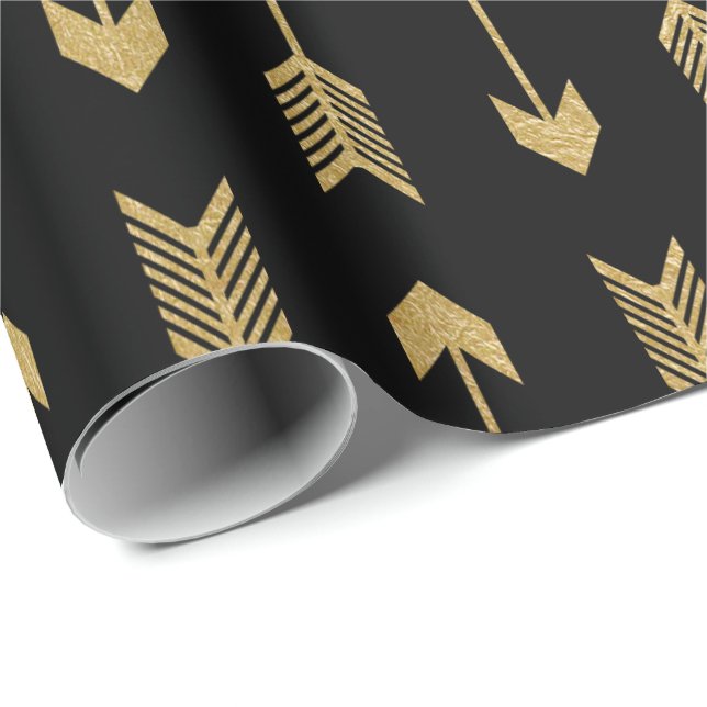 Papier Cadeau Motif de flèches de feuille d'or de Faux (Coin rond)