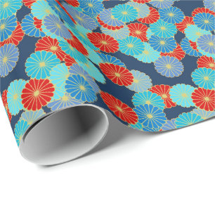 Papier Cadeau Motif de fleur d'art déco - bleu, turquoise et