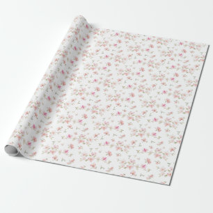 Papier Cadeau Motif de fleur rose mou d'aquarelle du monogramme