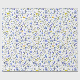 Papier Cadeau Motif de fleur sauvage aquarelle bleu jaune vert