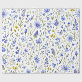 Papier Cadeau Motif de fleur sauvage aquarelle bleu jaune vert