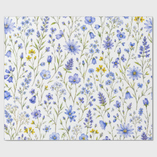 Papier Cadeau Motif de fleur sauvage aquarelle bleu jaune vert