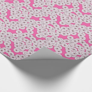 Papier Cadeau Motif de fleurs Art déco - blanc sur rose