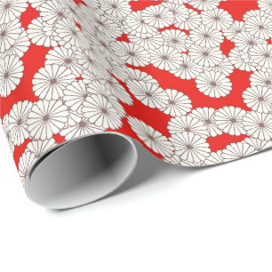 Papier Cadeau Motif de fleurs Art Déco - blanc sur rouge