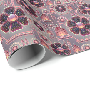 Papier Cadeau Motif de fleurs Art déco géométrique violet