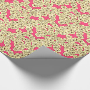 Papier Cadeau Motif de fleurs Art déco - jaune clair sur corail