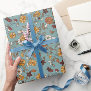 Papier Cadeau Motif de fleurs de Boho rétro