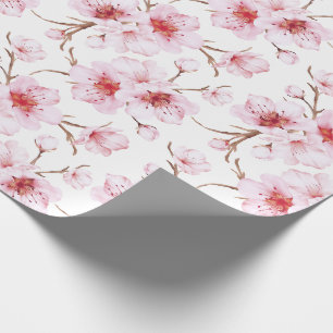 Papier Cadeau Motif de fleurs de cerisier à l'aquarelle