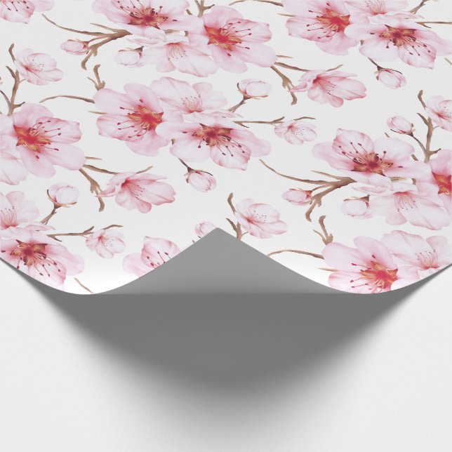 Papier Cadeau Motif de fleurs de cerisier d'aquarelle (Coin)