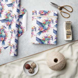 Papier Cadeau Motif de fleurs de colibris de charme
