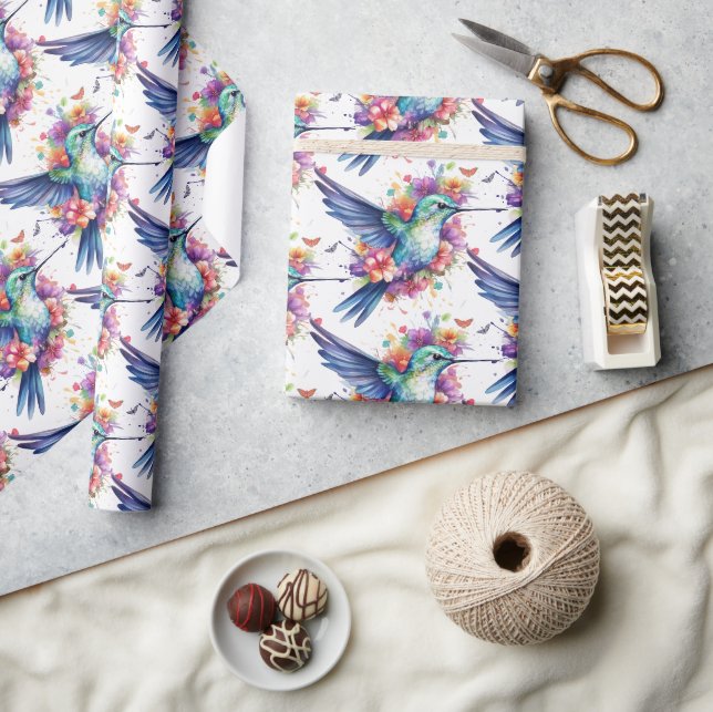 Papier Cadeau Motif de fleurs de colibris de charme (Artisanat)