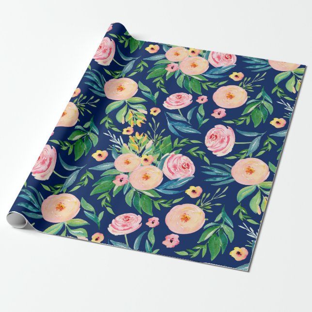 Papier Cadeau Motif de fleurs de printemps rose pastel (Déroulé)