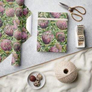 Papier Cadeau Motif de fleurs de thé rose et vert