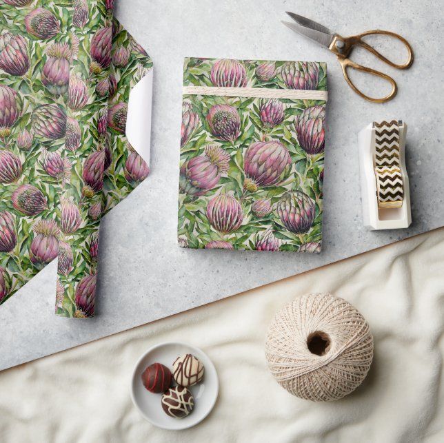 Papier Cadeau Motif de fleurs de thé rose et vert (Artisanat)