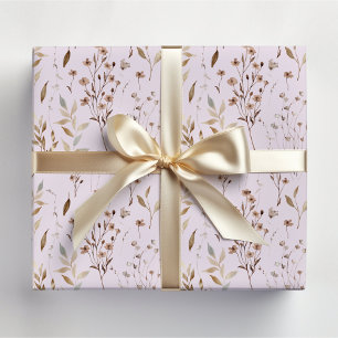 Papier Cadeau Motif de fleurs et de feuilles brunes jolies d'hiv