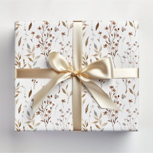 Papier Cadeau Motif de fleurs et de feuilles brunes jolies d'hiv