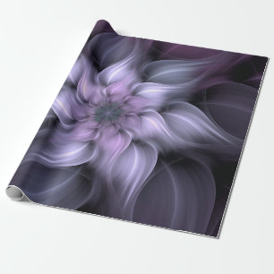Papier Cadeau motif de fleurs fractales violettes, fleurs décor