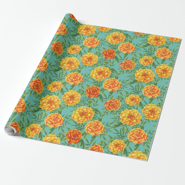 Papier Cadeau Motif de fleurs Marigold (Déroulé)