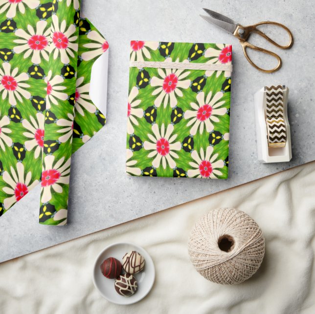 Papier Cadeau Motif de fleurs rose et blanche (Artisanat)