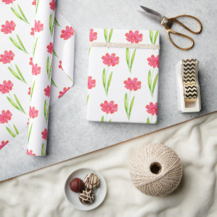 Papier Cadeau Motif de fleurs rouge, rose