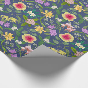 Papier Cadeau Motif de fleurs tropicales colorées à la main
