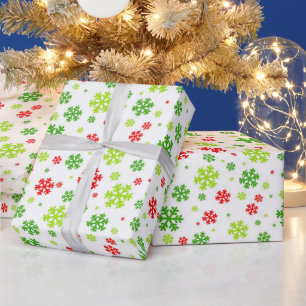 Papier Cadeau Motif de flocon de neige de Noël rouge et vert