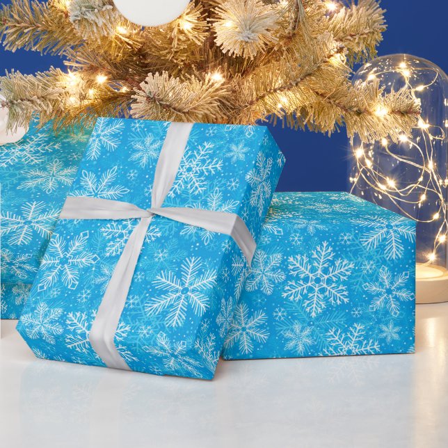 Papier Cadeau Motif de flocons blancs (Vacances)