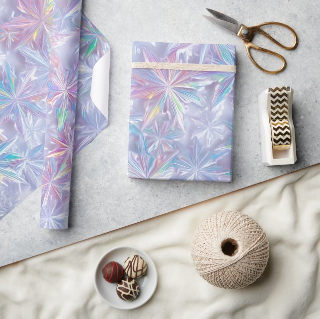 Papier Cadeau Motif de flocons de neige iridescents scintillants (Artisanat)