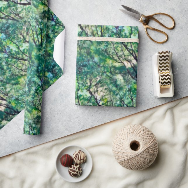 Papier Cadeau Motif de forêt verte aquarelle (Artisanat)