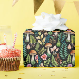 Papier Cadeau Motif de fougères de champignons de la forêt Arriè