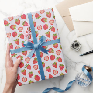 Papier Cadeau Motif de fraise rose
