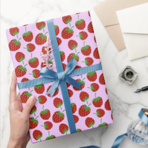 Papier Cadeau Motif de fraise rouge rose