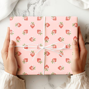 Papier Cadeau Motif de fraises Coquette Bow rose
