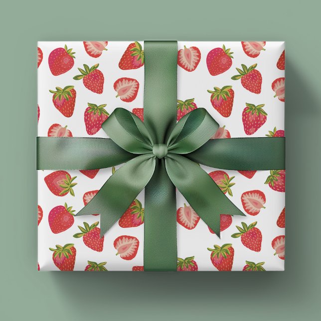 Papier Cadeau Motif de fraises d'été (Strawberry wrapping paper rolls  for baby shower, kid parties or girls birthday.)