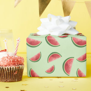 Papier Cadeau Motif de fruit pastèque sur fond vert