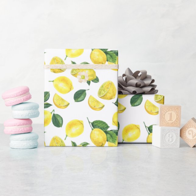 Papier Cadeau Motif de fruits aux citrons jaunes (Baby Shower)